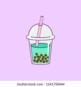 Bubble Mint milk tea on pastel purple background