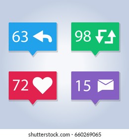 Bubble notification icon set for website , blog , interface . Vector  illustration social media.