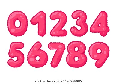Bubble numbers from 0 to 9. Kids balloons font in trendy retro style. Vector illustration