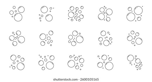 Bubble and oxygen line icon set. Air and water outline symbol collection. Editable stroke. Isolated vector illustration.