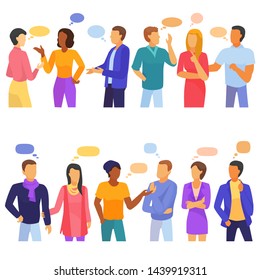 Gente de burbujas vectorial burbujeante comunicación del habla y grupo de mujeres amigas de discusión conjunto de personas adultas hombre de negocios hablar mensaje de chat aislado en el fondo blanco