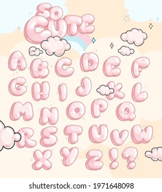 Bubble pink font set. Kids letters illustration