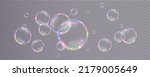 Bubble PNG. Set of realistic soap bubbles. Bubbles are located on a transparent background. Vector flying soap bubbles. Water glass bubble realistic png