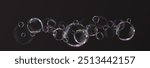 Bubble PNG. Set of realistic soap bubbles. Bubbles are located on a black background. Vector flying soap bubbles. Water glass bubble realistic png