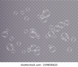Bubble PNG. Juego de burbujas de jabón realistas. Las burbujas se encuentran en un fondo transparente. Burbujas de jabón volador vectorial. burbuja de vidrio de agua png realista