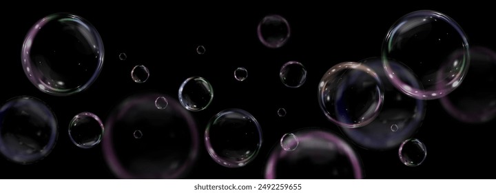 Bubble PNG. Set of realistic soap bubbles. Bubbles are located on a transparent background. Vector flying soap bubbles. Water glass bubble realistic png	