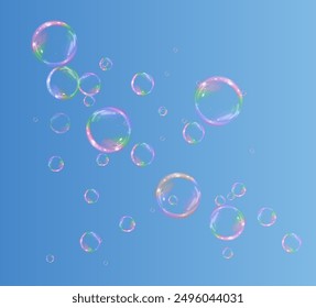 Blase PNG. Satz realistischer Seifenblasen. Blasen befinden sich auf schwarzem Hintergrund. Vektorfliegende Seifenblasen. Wasserglas Blase realistisch png	
