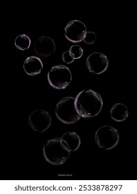 Bubble PNG. Set of realistic soap bubbles. Bubbles are located on a transparent background. Vector flying soap bubbles. Water glass bubble realistic png