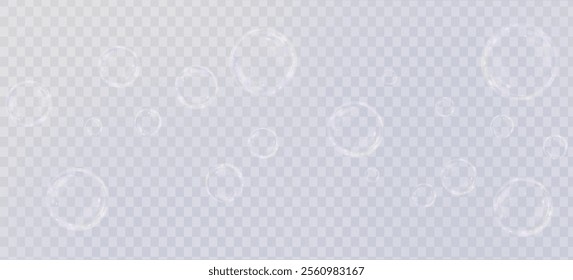 Bubble PNG. Set of realistic soap bubbles. Bubbles are located on a transparent background. Vector flying soap bubbles. Water glass bubble realistic png