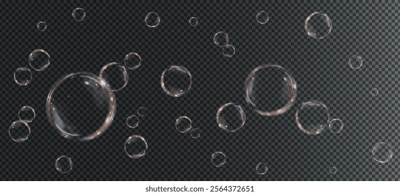 Bubble PNG. Set of realistic soap bubbles. Bubbles are located on a transparent background. Vector flying soap bubbles. Water glass bubble realistic png	
