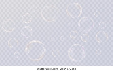 Bubble PNG. Set of realistic soap bubbles. Bubbles are located on a transparent background. Vector flying soap bubbles. Water glass bubble realistic png	
