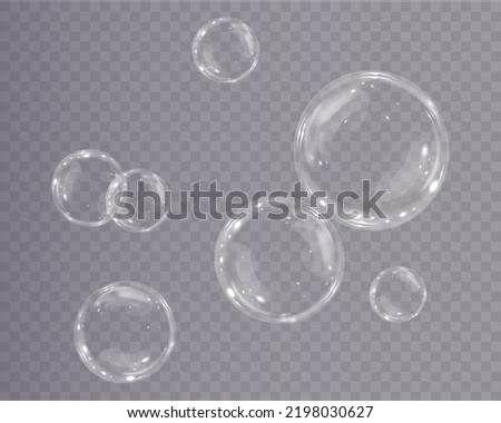 Bubble PNG. Set of realistic soap bubbles. Bubbles are located on a transparent background. Vector flying soap bubbles. Water glass bubble realistic png