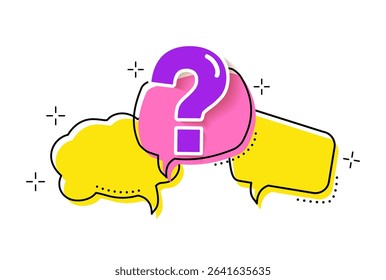 Bubble question marks.  And the answers to them. The concept of frequently asked questions. yellow, white, red. Online support web page. vector illustration.