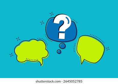 Bubble question marks. And the answers to them. The concept of frequently asked questions. green, white, blue.  Online support web page. vector illustration.