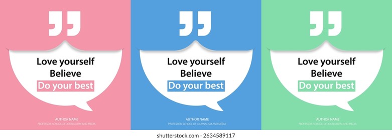 Bubble quote frame banner, Testimonial social media post template isolated on background. Speech bubbles and text box with copyspace. infographic Vector Illustration.