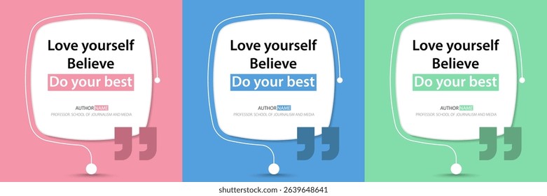 Bubble quote frame banner, Testimonial social media post template isolated on background. Speech bubbles and text box with copyspace. infographic Vector Illustration.	
