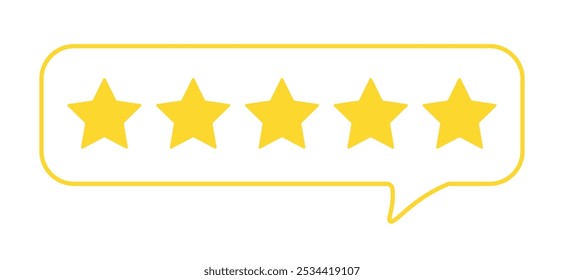 Calificación de burbuja de cinco estrellas para la mejor calificación de servicios excelentes para la satisfacción. 5 estrellas para el concepto de Comentarios de calificación de Cliente de calidad del empleado del cliente, revisión del producto. 5 estrellas de oro Vector EPS 