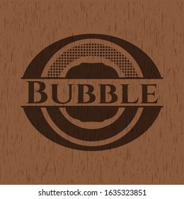 Bubble realistic wood emblem. Vector Illustration.