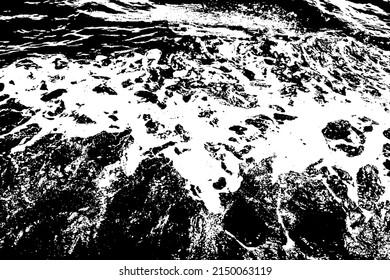Bubble ripples of liquid shiny surface. Rippled reflect foamy abyss waters. Heavy sea splash depth for background. Stormy dense bumpy scary tide seaside. Deep wet blue vintage surf beach in sun day