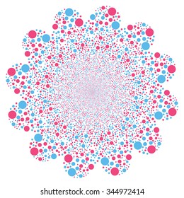 Bubble Salute Flower vector illustration. Style is pink and blue bicolor flat circles, white background.