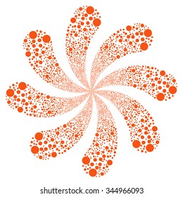 Bubble Salute Swirl With Eight Petals vector illustration. Style is orange flat circles, white background.
