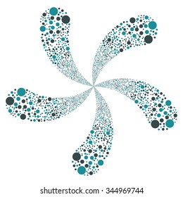 Bubble Salute Swirl With Five Petals vector illustration. Style is soft blue bicolor flat circles, white background.