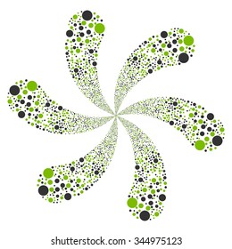 Bubble Salute Swirl With Six Petals 01 vector illustration. Style is eco green and gray bicolor flat circles, white background.