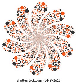Bubble Salute Swirl With Ten Petals vector illustration. Style is orange and gray bicolor flat circles, white background.