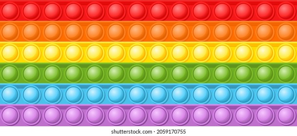 Bubble seamless pattern. Rainbow pop it fidget toy, simple antistress background. Colorful bubbles popping, trendy game recent vector texture