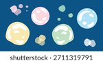 Bubble set, soap orbs illustration. Floating bubble pack, play bubbles. Bubble motif collection, round soap shapes