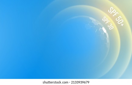 Bubble shield in futuristic glowing vector illustration on light background. Сircular barrier to block UV radiation. Sun protection from ultraviolet light