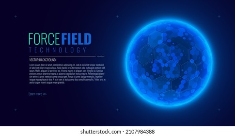 Bubble Shield Ilustración HUD futurista en un fondo azul. Escudo de energía geométrica de domo. Juego de Ciencia Ficción Resumen Fuerza Campo Glow Efecto. Ilustración de vectores de esfera 3D exagerada.