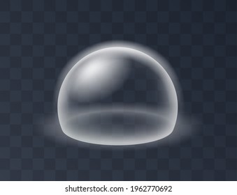Bubble shield. Protection force energy field, glowing transparent protective sphere, safety and security barrier. Realistic 3d vector illustration