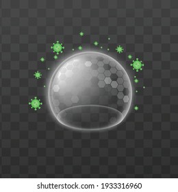 Bubble Shield For Protection From Virus And Infection. Force Field With Pattern, Realistic Energy Barrier Or Effect Of Strong Immune System. Vector 3d Isolated Illustration.