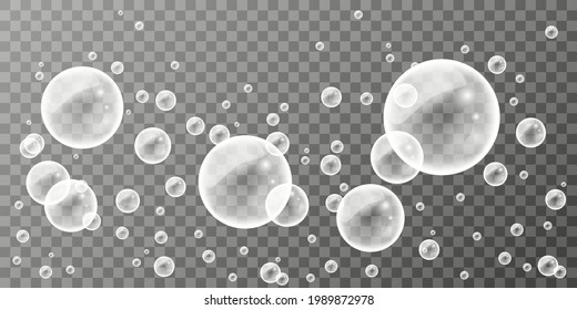 Bubble. Shiny balls of water isolated on transparent background, realistic bubbles. White soap illustration