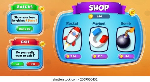 Bubble Shooter Game UI Menu Popups con botones y potentes
