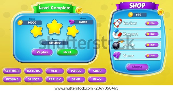 Bubble Shooter Game UI Menu Popups: vector de stock (libre de regalías ...
