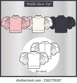 Bubble Sleeve Crop Top (FLAT SKETCH)