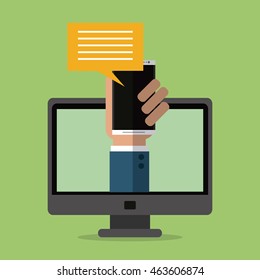 Bubble smartphone hand computer email message mail icon. Flat and Colorfull illustration. Vector graphic