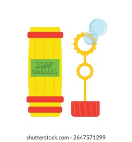 Une bulle de savon. Image vectorielle d'une bouteille en plastique avec bulles de savon, jeu pour enfants