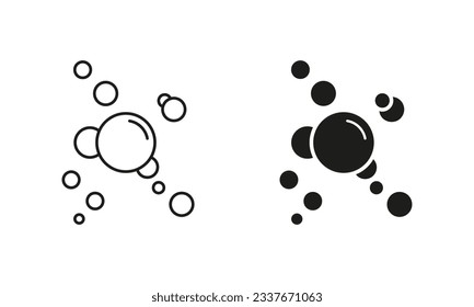 Bubble Soap, Champagne Drops Line and Silhouette Black Icon Set. Soda Symbol Collection. Underwater Ball. Sphere Foam Pictogram, Clean Water. Air Oxygen. Isolated Vector Illustration.