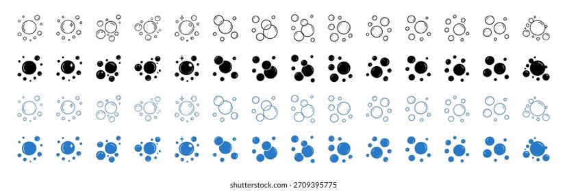 Bubble soap water icons vector clean glossy sparkle set on transparent background