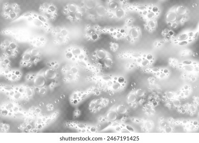 Bubble soapy water with bubbles and washing liquid texture, realistic illustration. Detergent or cosmetic products with suds and foam, splashes and cleanliness. Laundry and hygiene