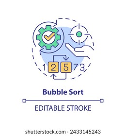 Bubble-Sortiermethode Mehrfarben-Konzeptsymbol. Aufgabenverwaltung. Darstellung der runden Formlinie. Abstrakte Idee. Grafikdesign. Einfache Verwendung in Infografik, Werbematerial, Artikel, Blog-Beitrag