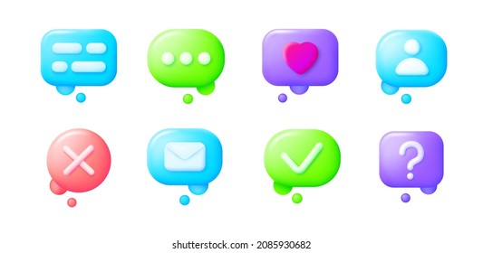 Bubble speak trendy 3d collection for banner design. 3d chat icon set. Vector 3d illustration. Dialog, chat speech bubble. Online social network. Social media