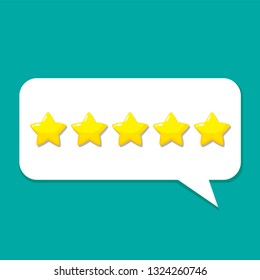 Bubble speech with 5 stars for website or app. Concept for positive customer review. Vector illustration.