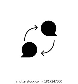 Discurso de burbujas con flecha, icono de glifo de retroalimentación. Testimonios y concepto de gestión de relaciones con el cliente. Estilo sólido simple. Ilustración vectorial aislada en fondo blanco. EPS 10.