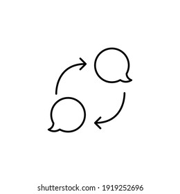 Bubble speech with arrow, feedback line icon. Testimonials and customer relationship management concept. Simple outline style. Vector illustration isolated on white background. EPS 10.