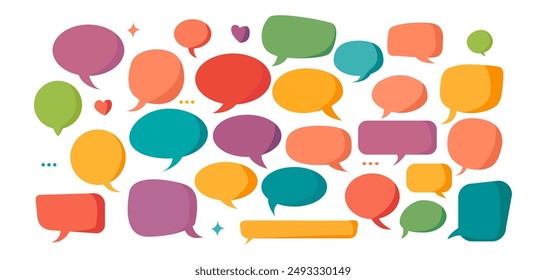 Discurso de burbuja en estilo de dibujos animados. Conjunto de iconos de globo de colores aislados. Ilustración vectorial plana para diseño