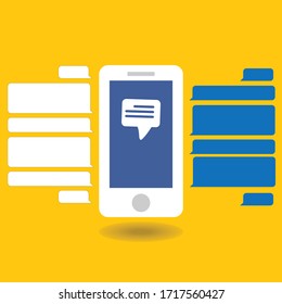 Bubble Speech Chat Application Phone On Yellow Background Vector : Two Way Communication